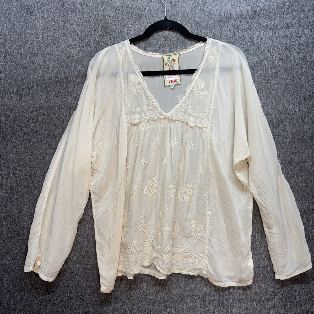 Johnny Was Cream Embroidered Blouse